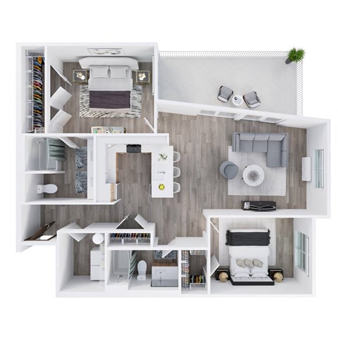 Floor plan for 2 beds, 2 baths, 1311 sqft